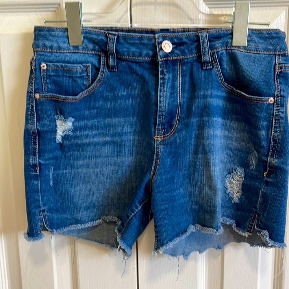 Kensie Distressed Dark Blue Denim Jean Shorts